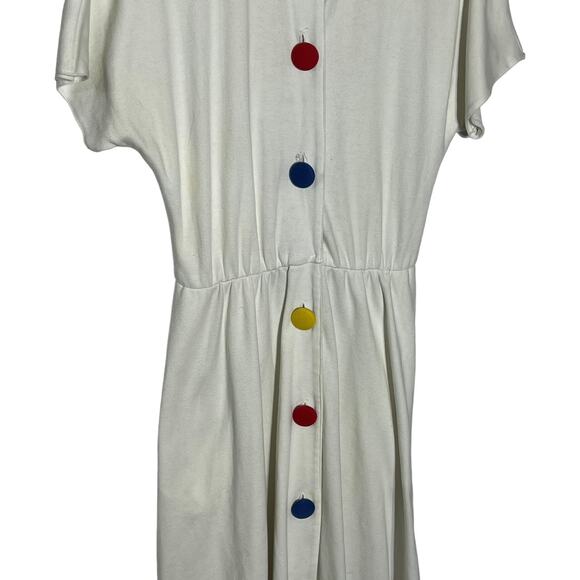 Vintage 90s White Cotton Dress with Rainbow Button Detail - Picture 9 of 14